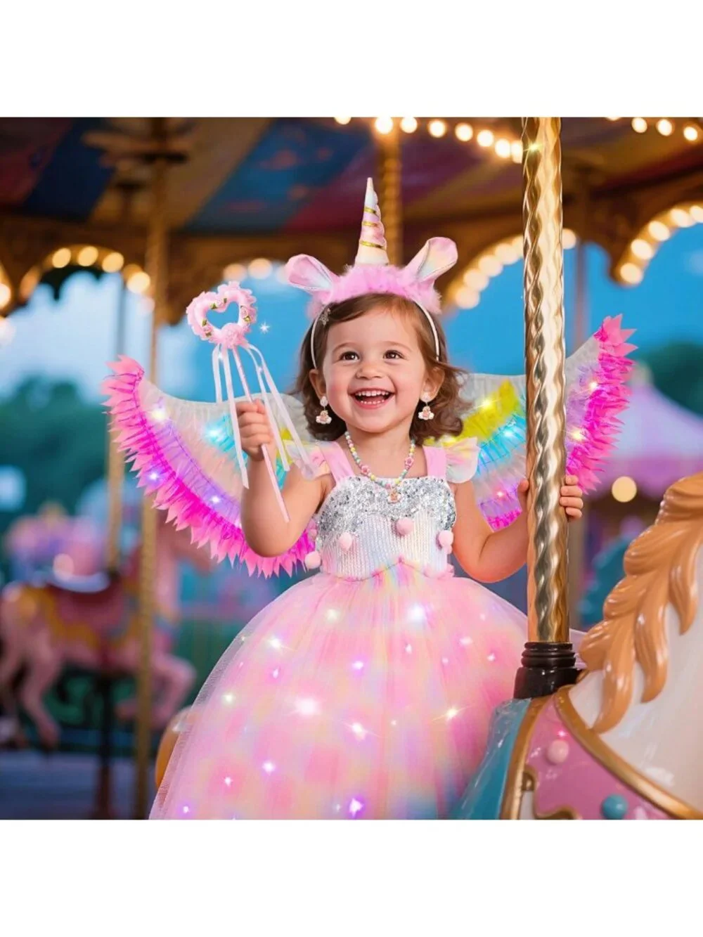 Light Up Unicorn Dress for Girls - Toddler Princess Costume, Halloween